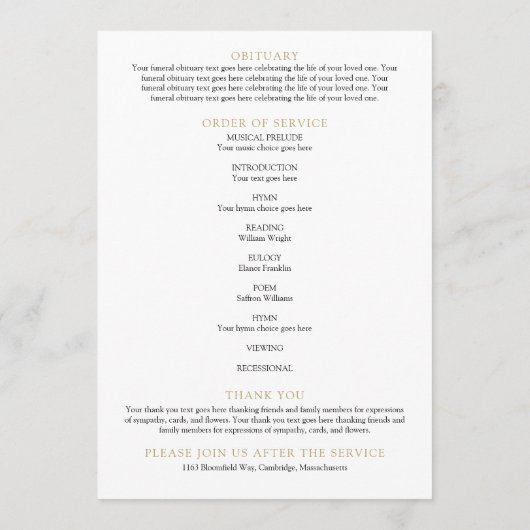 Greenery Memorial Funeral Order of Service Programmakaart (Achterkant)