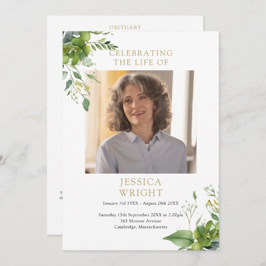 Greenery Memorial Funeral Order of Service Programmakaart (Voorkant / Achterkant)