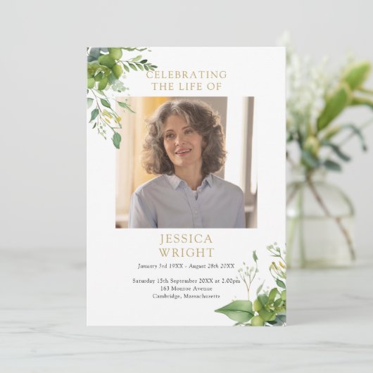 Greenery Memorial Funeral Order of Service Programmakaart (Staand voorkant)