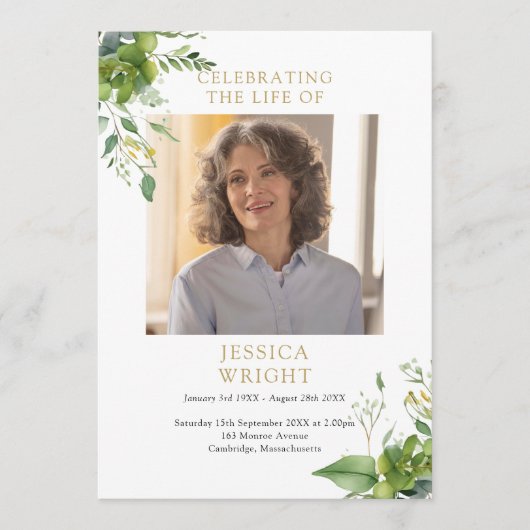 Greenery Memorial Funeral Order of Service Programmakaart (Voorkant)