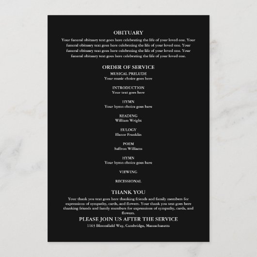 Greenery Memorial Funeral Order Of Service Programmakaart (Achterkant)