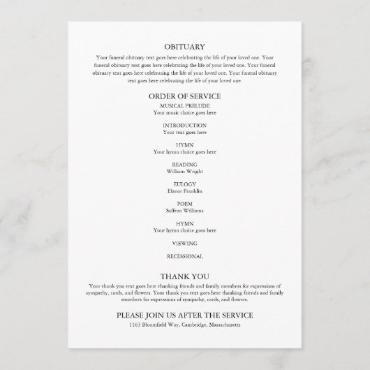 Greenery Memorial Funeral Order of Service Programmakaart (Achterkant)