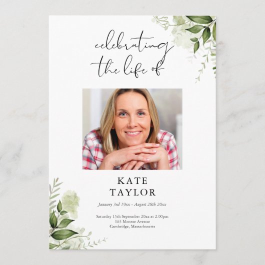 Greenery Memorial Funeral Order of Service Programmakaart (Voorkant)