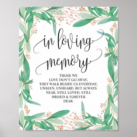 Greenery Memorial Table sign v1 Poster (Voorkant)