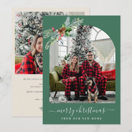 Greenery merry christmas photo moving announcement feestdagenkaart (Voorkant / Achterkant)