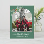 Greenery merry christmas photo moving announcement feestdagenkaart (Staand voorkant)