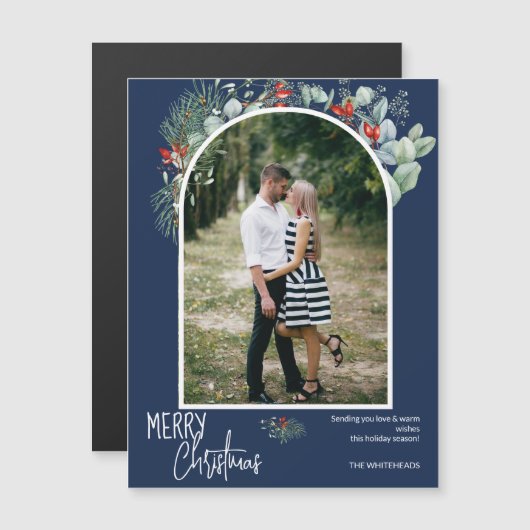 Greenery Merry kerstach Foto Navy Blue (Voorkant / Achterkant)