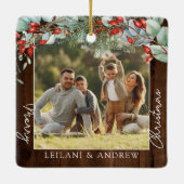 Greenery Merry kerstfoto Donk Wood Keramisch Ornament (Achterkant)