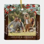 Greenery Merry kerstfoto Donk Wood Keramisch Ornament (Voorkant)