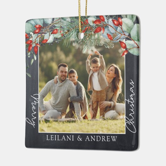 Greenery Merry-kerstfotobord Keramisch Ornament (Links)