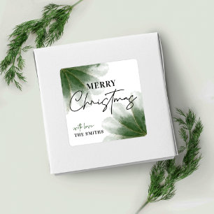 Greenery Merry kerstlabel Waterverf Vierkante Sticker