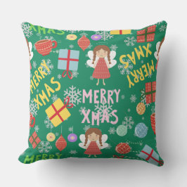 Greenery Merry Xmas tekst giraal rood geel patroon Kussen