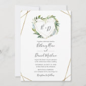 Greenery met Gold Geometric Heart Lijst Wedding Kaart (Voorkant)