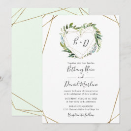 Greenery met Gold Geometric Heart Lijst Wedding Kaart