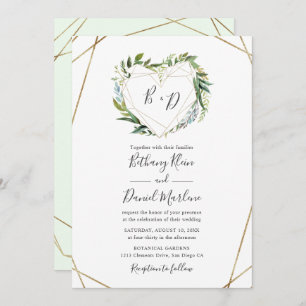 Greenery met Gold Geometric Heart Lijst Wedding Kaart