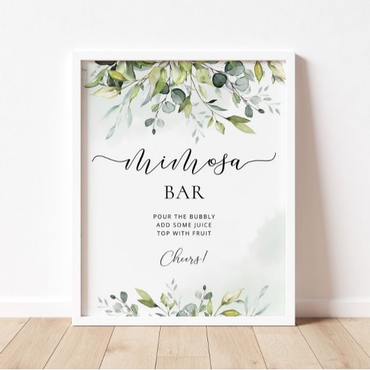 Greenery mimosa bar sign poster