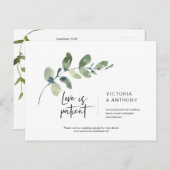 Greenery Minimal, Love is Patient, Wed Postponed Briefkaart (Voorkant / Achterkant)
