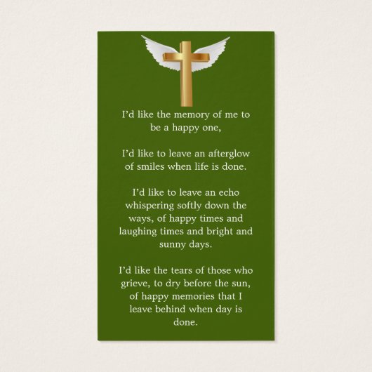 Greenery Minimal Memorial Funeral Bladwijzer Visitekaartje (Achterkant)