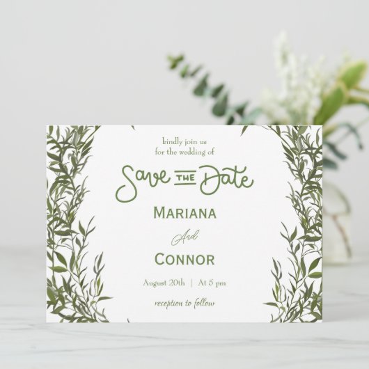 Greenery Minimal Save The Date Invitation Kaart (Staand voorkant)
