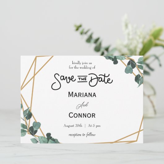 Greenery Minimal Save The Date Invitation Kaart (Staand voorkant)
