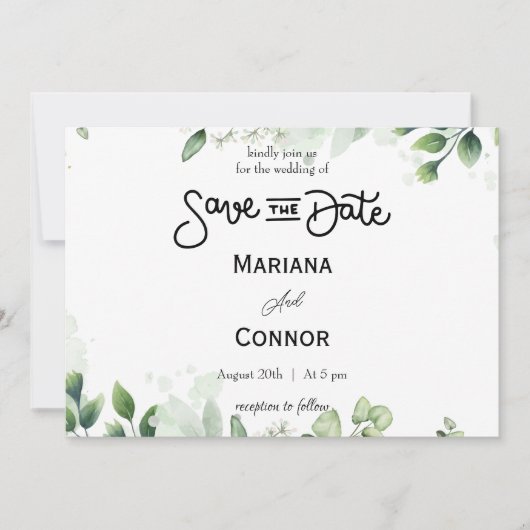 Greenery Minimal Save the Date Uitnodiging (Voorkant)