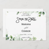 Greenery Minimal Save the Date Uitnodiging (Voorkant / Achterkant)