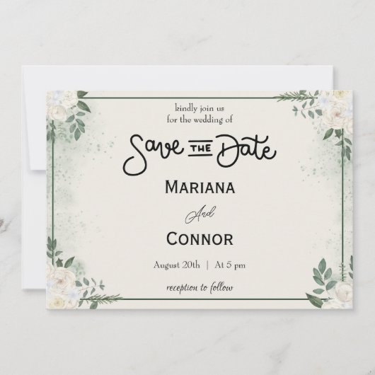 Greenery Minimal Save the Date Uitnodiging (Voorkant)