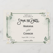 Greenery Minimal Save the Date Uitnodiging (Voorkant / Achterkant)