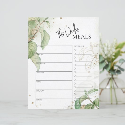 Greenery Minimal Script Text Weekly Meal Planner (Staand voorkant)