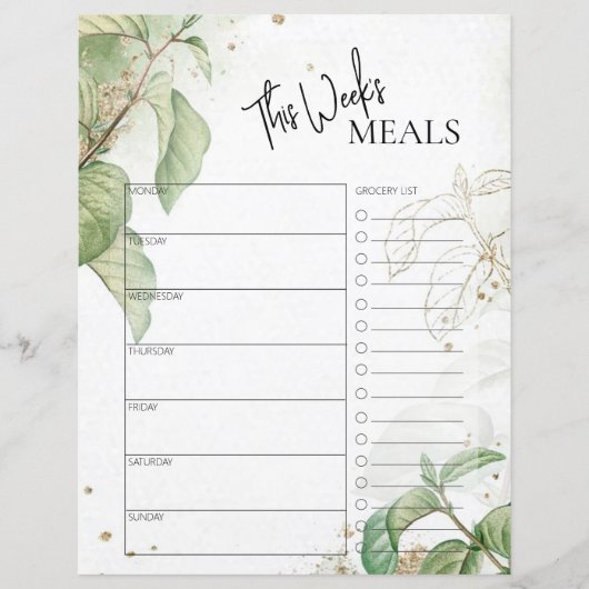 Greenery Minimal Script Text Weekly Meal Planner (Voorkant)