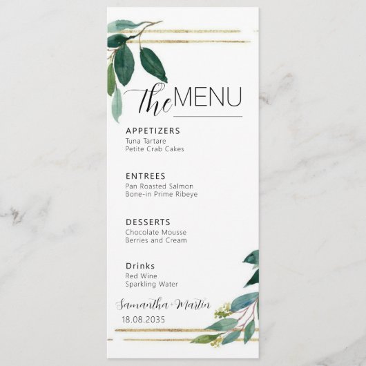 Greenery Minimal Script Wedding Menu (Voorkant)