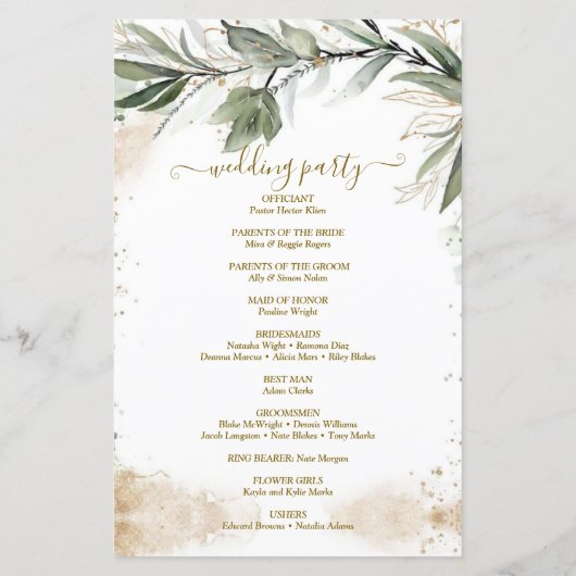 Greenery minimal Wedding Programme (Achterkant)