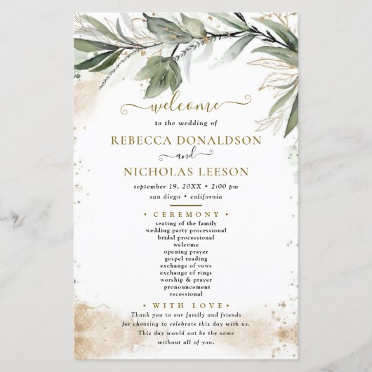 Greenery minimal Wedding Programme (Voorkant)