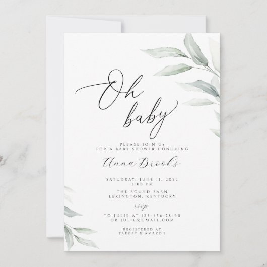 Greenery minimalist Oh Baby baby shower Kaart (Voorkant)