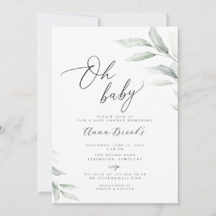 Greenery minimalist Oh Baby baby shower Kaart