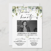 Greenery Minimalist Script Photo Funeral Memorial Kaart (Voorkant)