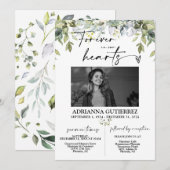 Greenery Minimalist Script Photo Funeral Memorial Kaart (Voorkant / Achterkant)