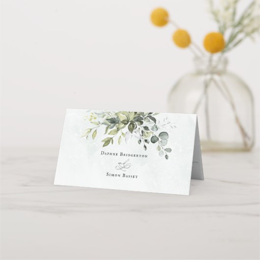 Greenery Minimalist Script Wedding Place Card Plaatskaartje (Achterkant)