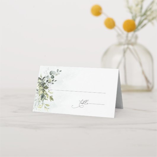 Greenery Minimalist Script Wedding Place Card Plaatskaartje (Voorkant)