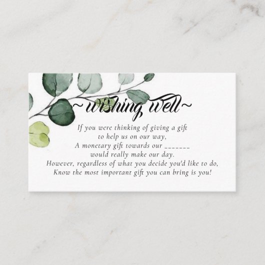 Greenery Minimalistic Wishing Well for Wedding Informatiekaartje (Voorkant)