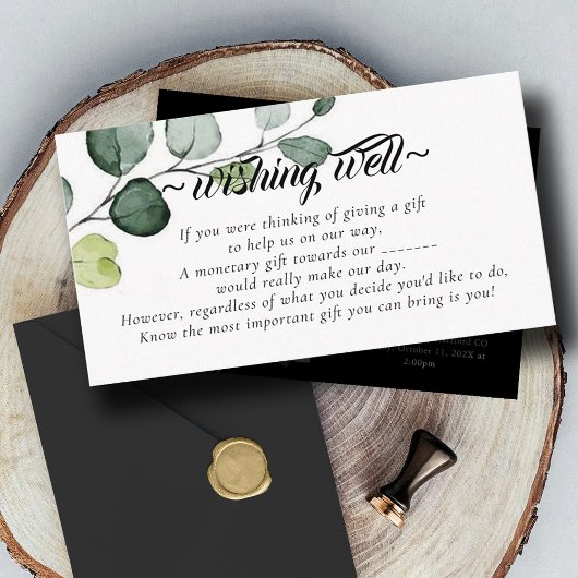 Greenery Minimalistic Wishing Well for Wedding Informatiekaartje
