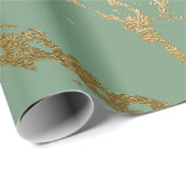 Greenery Mint Sage Gold Marble Shiny Glam Cadeaupapier (Rol Hoek)