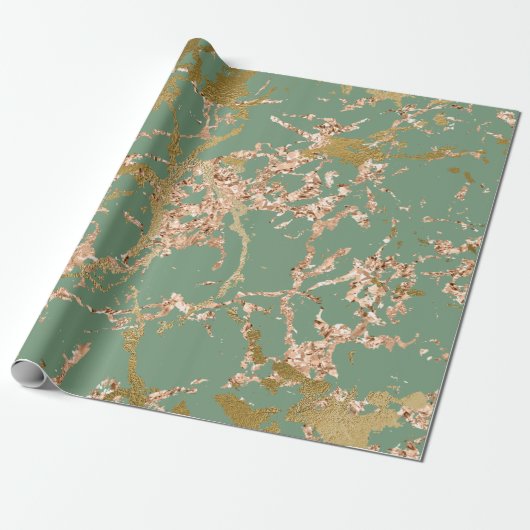 Greenery Mint Sage Roos Gold Marble Stroke Cadeaupapier (Uitgerold)
