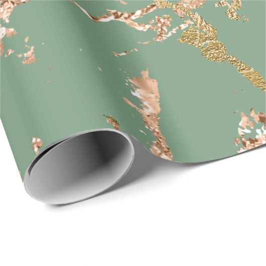 Greenery Mint Sage Roos Gold Marble Stroke Cadeaupapier (Rol Hoek)