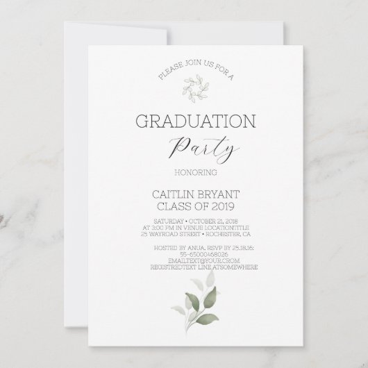 Greenery Modern Afstuderen Invitation Kaart (Voorkant)