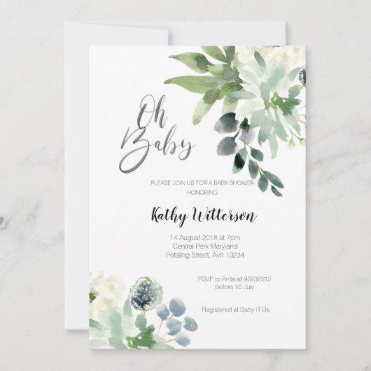 Greenery Modern Baby shower Invitation Boy Kaart (Voorkant)