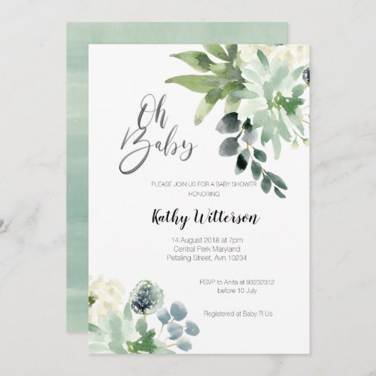 Greenery Modern Baby shower Invitation Boy Kaart (Voorkant / Achterkant)