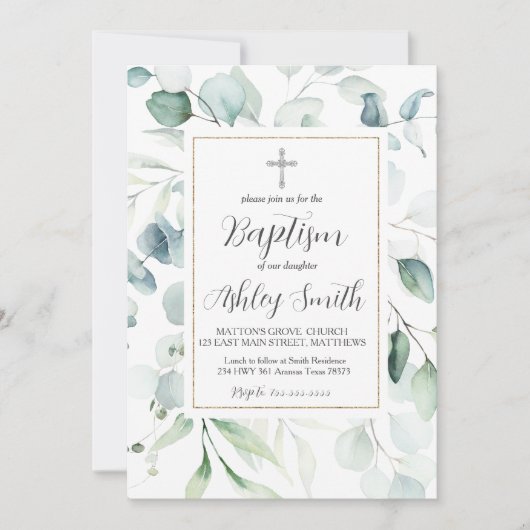 Greenery Modern Baptism Invitation Kaart (Voorkant)