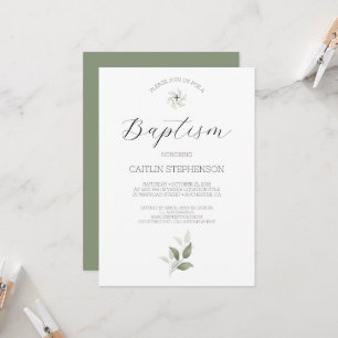 Greenery Modern Baptism Invitation Kaart