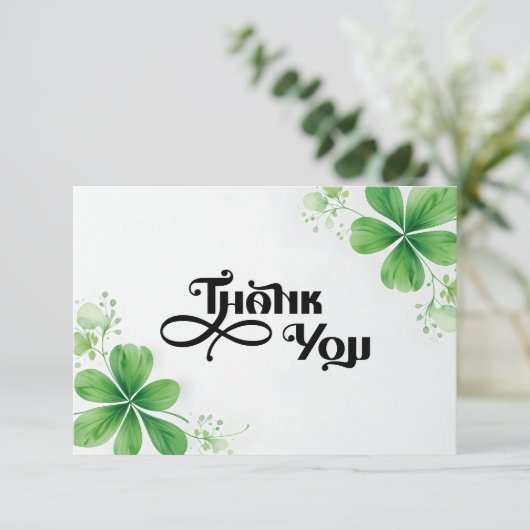 Greenery Modern Black Script Baby shower Bedankkaart (Staand voorkant)